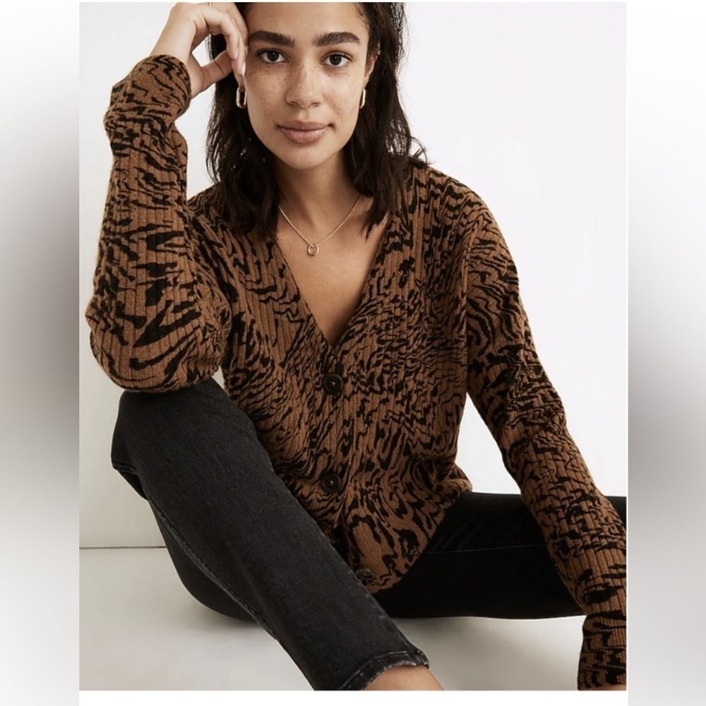Madewell Tigerized Cameron Cardigan Sweater Ribbed Size XXS Cropped V-neck